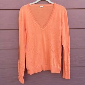 J. Crew Orange 100% Cotton Colorful Solid Pullover V Neck Sweater Top Size Small